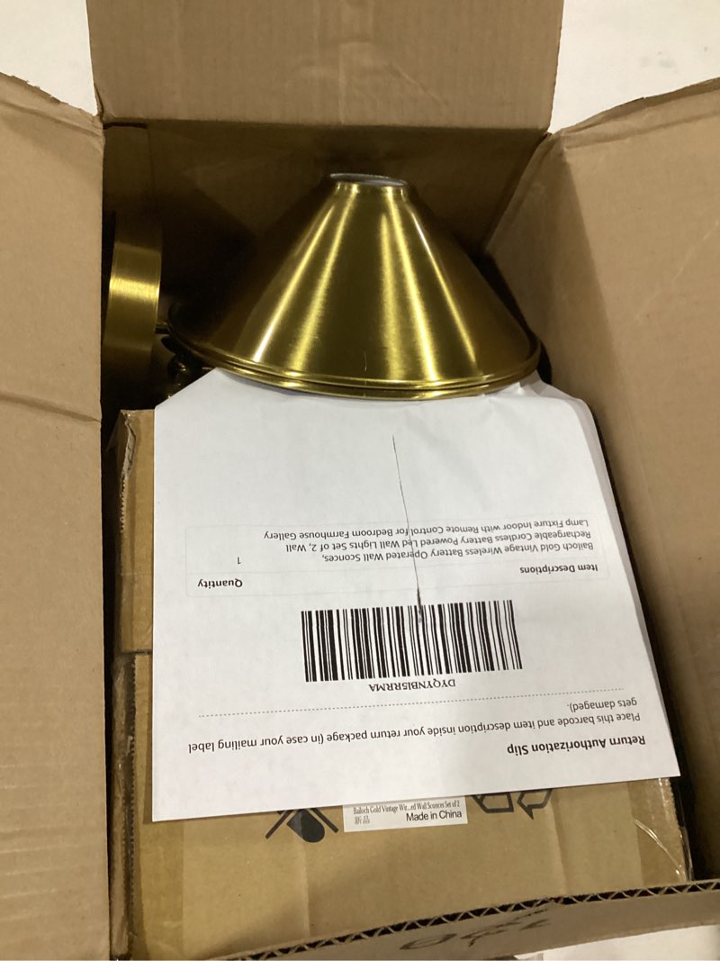 Condition photo showing As Is for bailoch gold vintage wireless battery operated wall sconces, rechargeable cordless battery powered led wall lights set of 2, wall lamp fixture indoor with remote control for bedroom farmhouse gallery