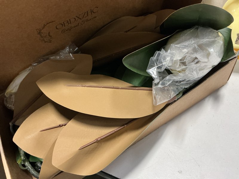 Condition photo showing Good Condition for 2PCS 35inch Artificial Magnolia Flowers with Green Magnolia Leaves and Fruit 3D Real Touch 2 Heads Long Stem Faux Magnolias Flower for Home Wedding Table Office Floral Arrangement Decoration (Cream) 33.5inch Cream 2PCS