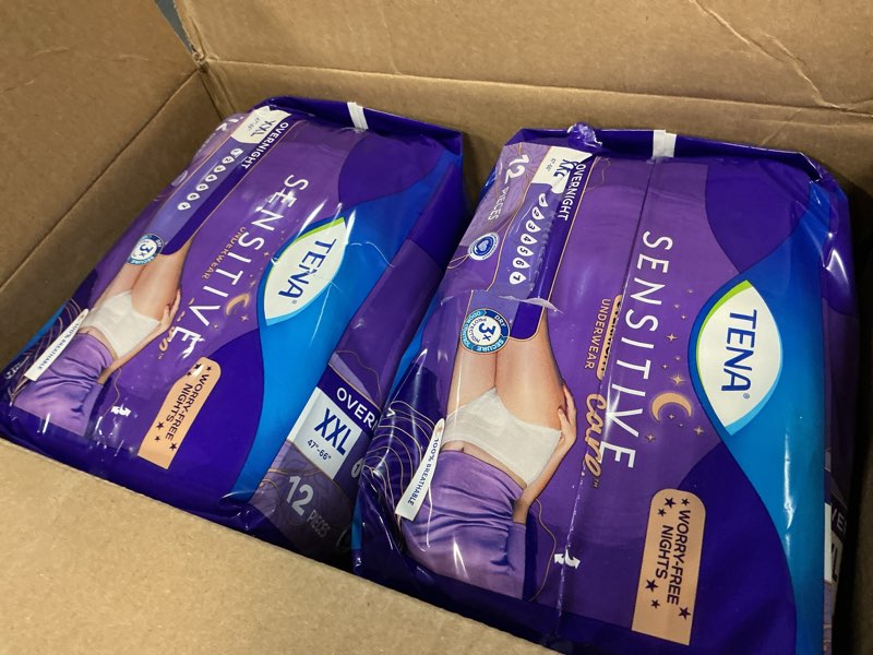 Condition photo showing New/Like New for TENA Sensitive Care Overnight Incontinence Underwear for Women, Bladder Control and Postpartum, XXL, 48 Count (Waist size 47in-66in) 2X-Large 48