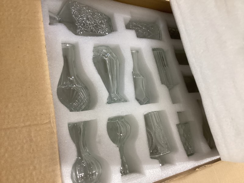 Condition photo showing Good Condition for 36pcs bud vases set small vintage glass bottles clear bud vases in bulk multiple shape cute glass vases for rustic wedding centerpieces table decorations and home decor(clear)
