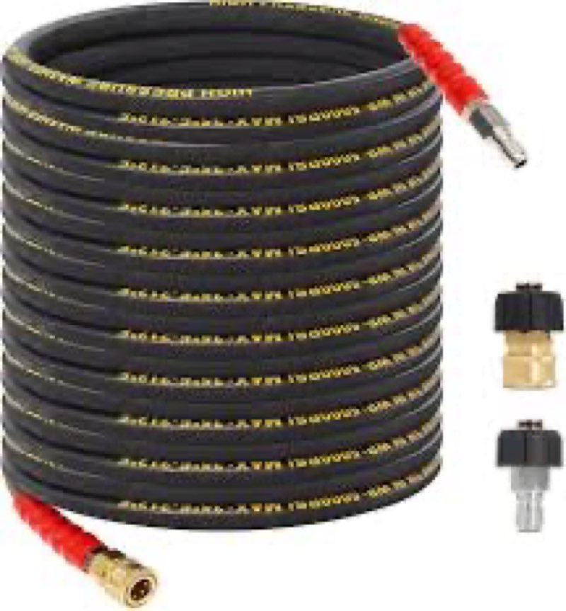 3/8'' Pressure Washer Hose 50FT, Kink Resistant High Tensile Wire Braided Power Washer Hose for Hot 
