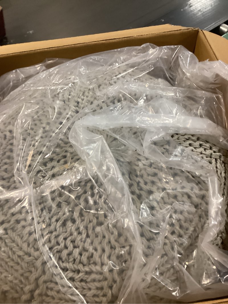 Condition photo showing Good Condition for Handcrafted Knitted Cotton Round Pouf - 20x20, Modern Design, Soft and Comfortable, No Assembly, Home Decor, Knit Ottoman, Boho Floor Pouf for Living (Gray)