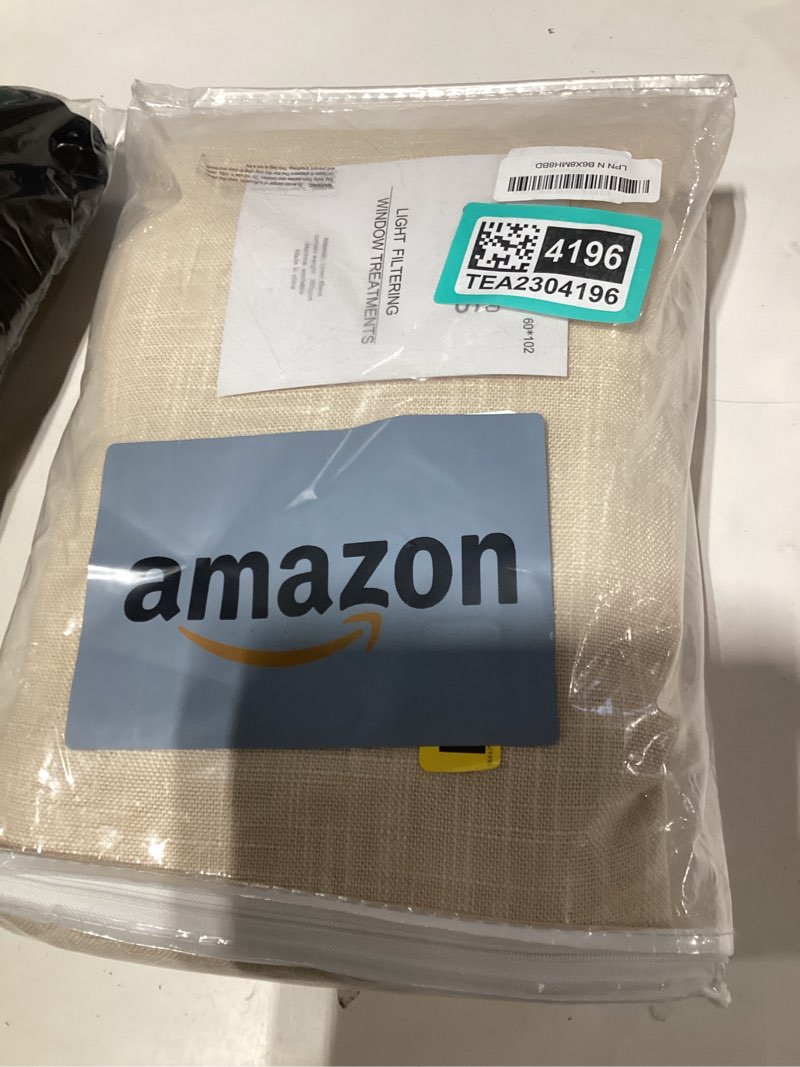 Condition photo showing Good Condition for pinch pleated extra wide linen curtains 102 inch long for sliding glass door, sand beige light filtering curtain textured thick semi-sheer pleat drapes with hooks for living room, 60w x 102 l, 1 panel sand beige 60"w x 96"l (pack of 1)