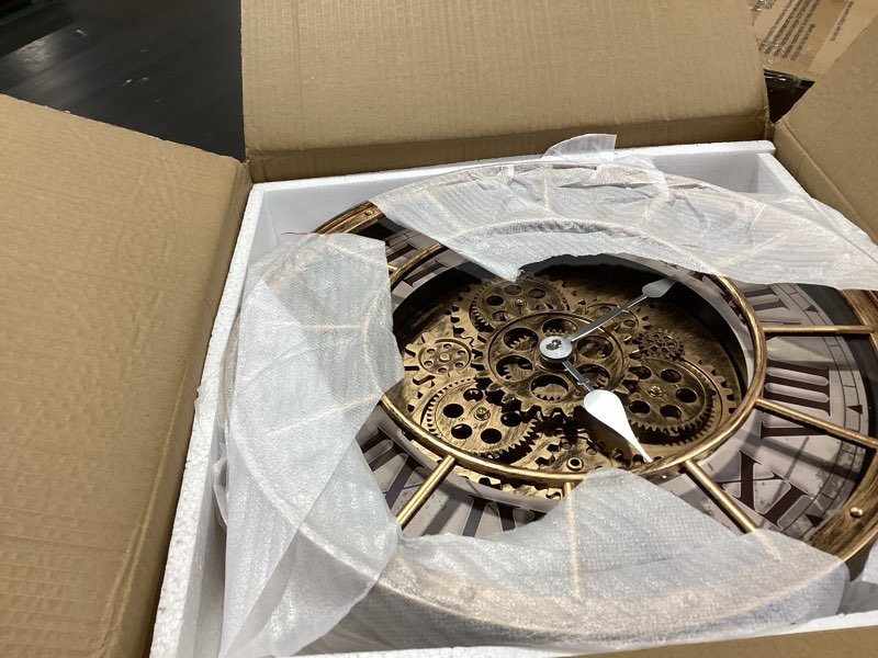 Condition photo showing Good Condition for 18 inch wall clock with moving gears, oversized large industrial steampunk decoration, antique metal big numeral wall clocks for kitchen study room living room decor (antique oil-rubbed bronze)