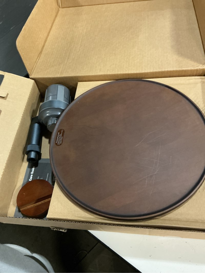 Condition photo showing As Is for car desk for laptop & car table tray, height-adjustable 360° rotating wood car laptop mount, cup holder table, steering wheel tray, compatible with tesla & most vehicles walnut