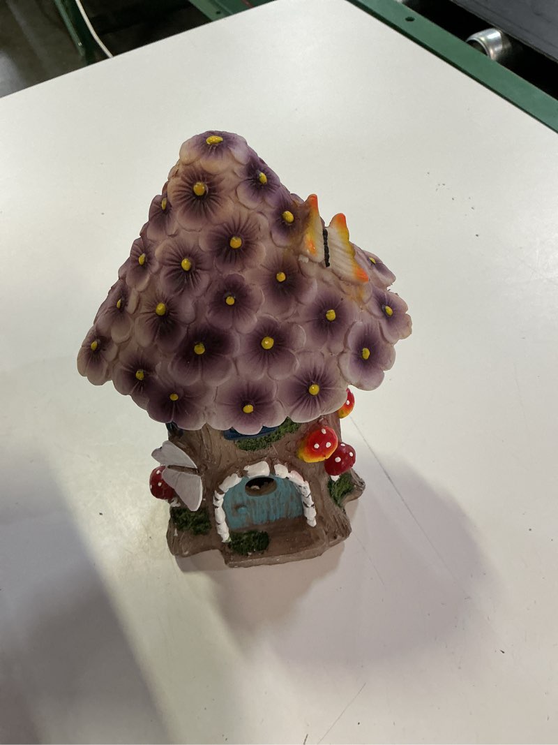 Condition photo showing Good Condition for fairy garden house, solar fairy house for outside decor, outdoor mushroom garden statues for yard, lawn, balcony patio, outdoor figurine lights gifts for mom women