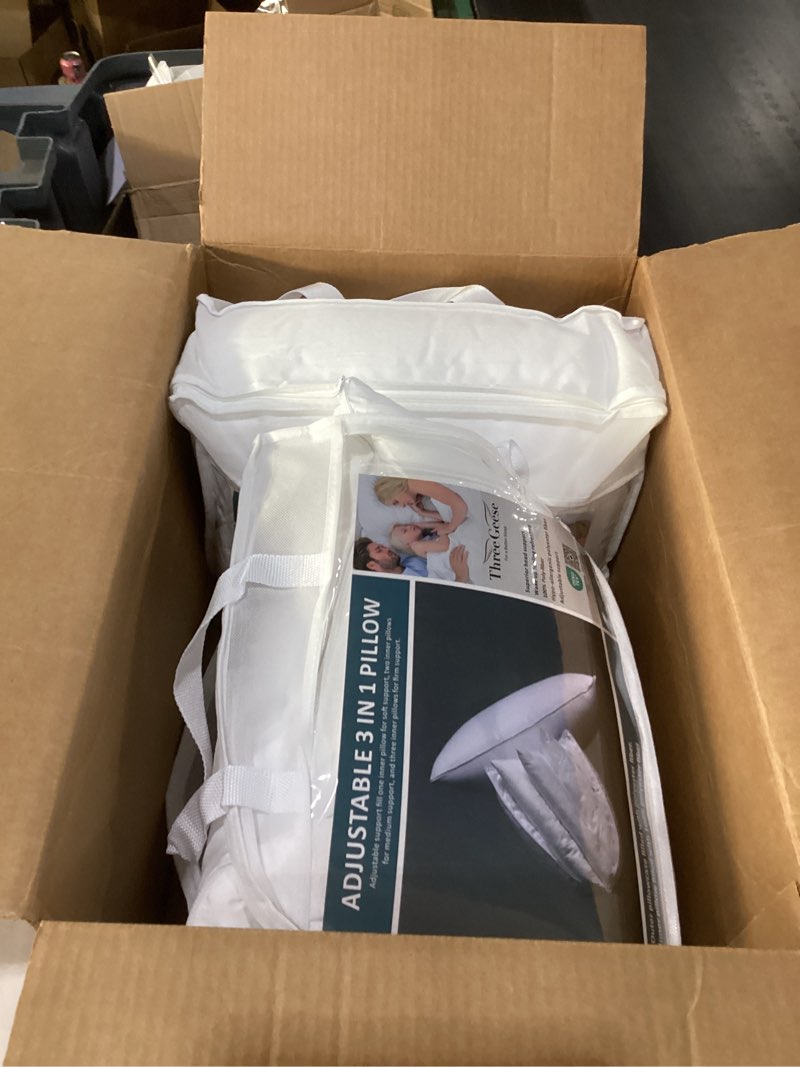 Condition photo showing Good Condition for Three Geese Adjustable Layer Pillows. Assembled 3 in 1 Bed Pillow,Soft Pillow Good for Side and Back Stomach Sleeper,Standard/Queen Size Pack of 2. Queen (Pack of 2) White