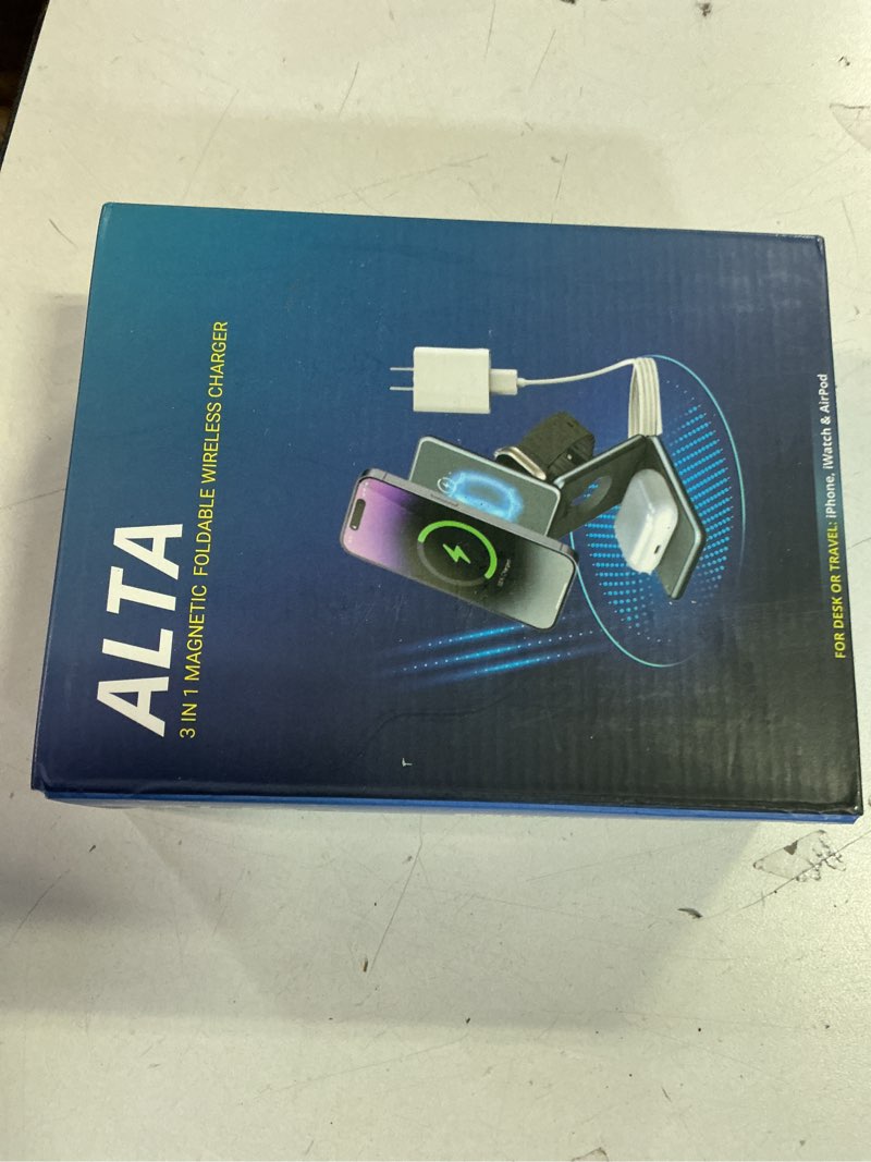 Condition photo showing New/Like New for 3-in-1 Magnetic Wireless Charger for iPhone, Apple Watch & AirPods – Fast Charging Station, Foldable Dock for Travel & Desk, Compatible with All iPhone Models, with 20W Adapter Black