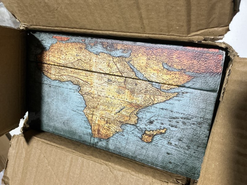 Condition photo showing Good Condition for Jolitac Wood Storage Box Set of 3, Vintage Decorative Nesting Boxes Wooden Treasure Storage Crates With Latch, Home Decor Rustic Antique Boxes With Lid for Photos, Jewelry, Cash (Rectangle- Map)