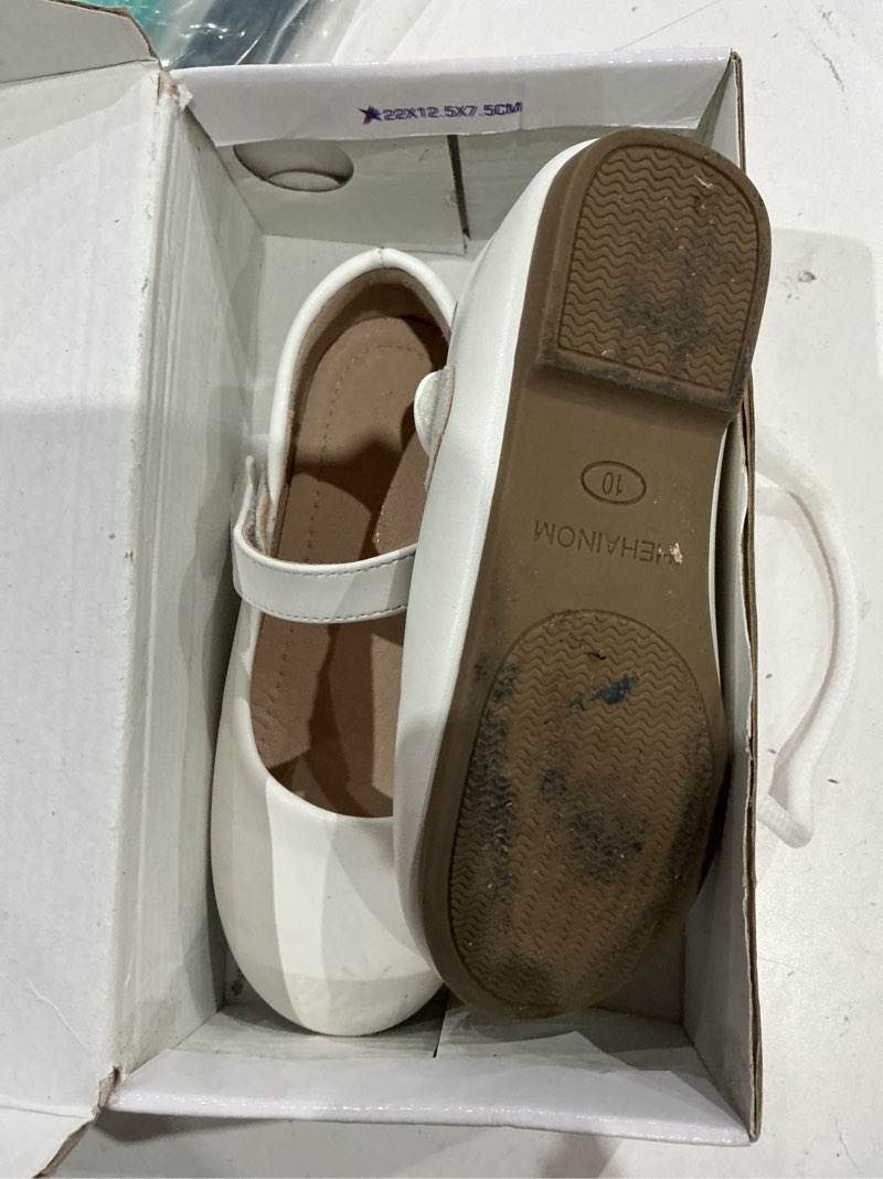 Condition photo showing As Is for (used)hehainom toddler girls flats mary jane flower girl dress shoes school wedding party shoes 10 toddler white pu