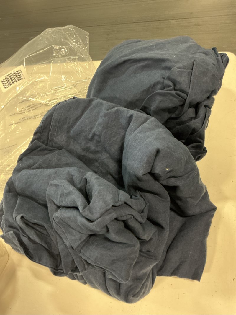 Condition photo showing As Is for european linen sheet set, king, navy