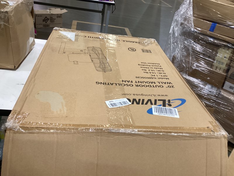 Condition photo showing As Is for iLiving 20" Outdoor Oscillating High Velocity Wall Fan with 4750 CFM Heavy Duty Weatherproof Motor, Variable Speed Adjustment for Workshop, Garage, Patios, Commercial and industrial, 20 inch,Black 20-Inch