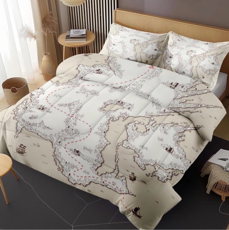 Map Pirate Vintage Twin Comforter Set, Medieval Nautical Sailor Bedding Set 2 Piece, All Season Soft Toddlers Children Adults Bedroom Bed Decoration Comforter and 1 Pillow Shams