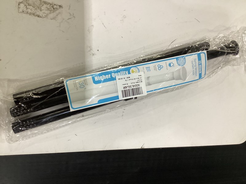 Condition photo showing Good Condition for black spring tension curtain rods 23-46 inch adjustable expandable spring loaded curtain rods no drilling suitable for small short tension rods 23-34 inch doors, windows, closet 23-46inch black-1pcs