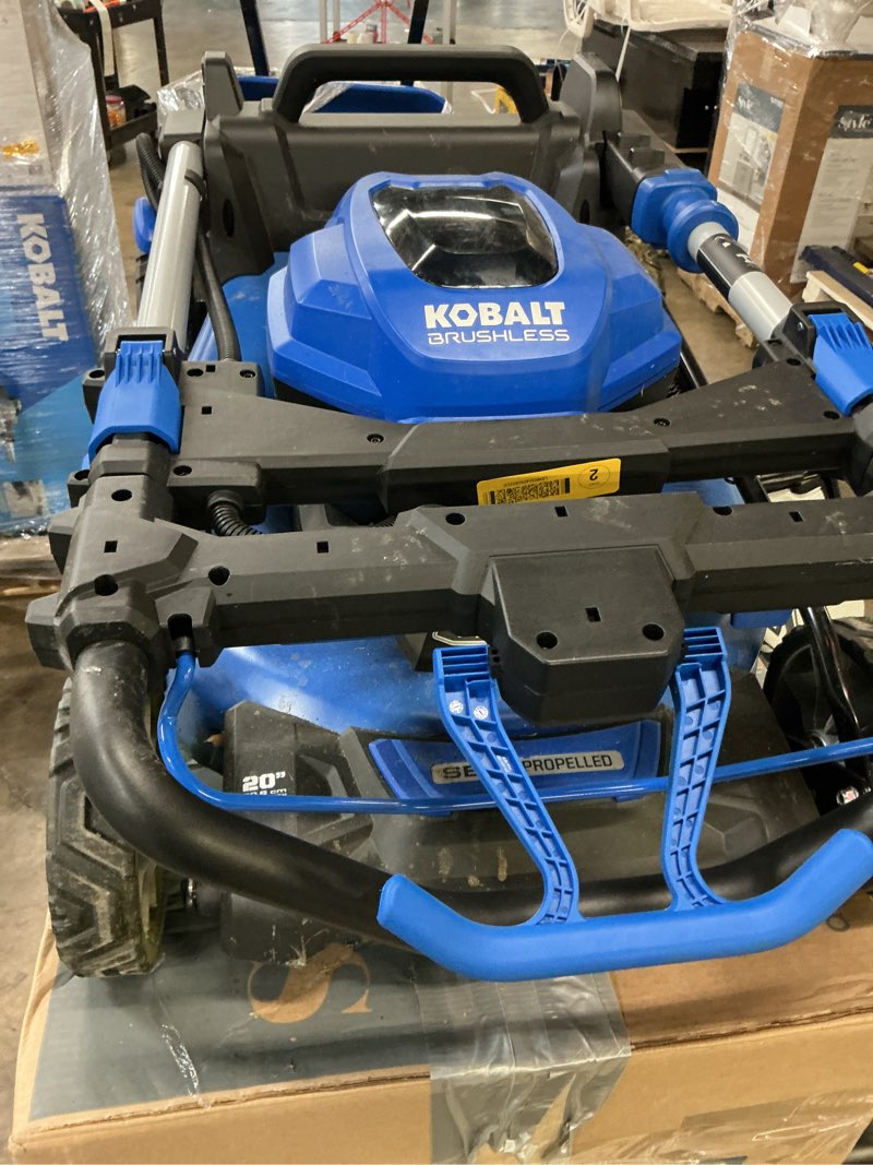 Condition photo showing As Is for kobalt 24-volt, 20-in self propelled battery walk mower with