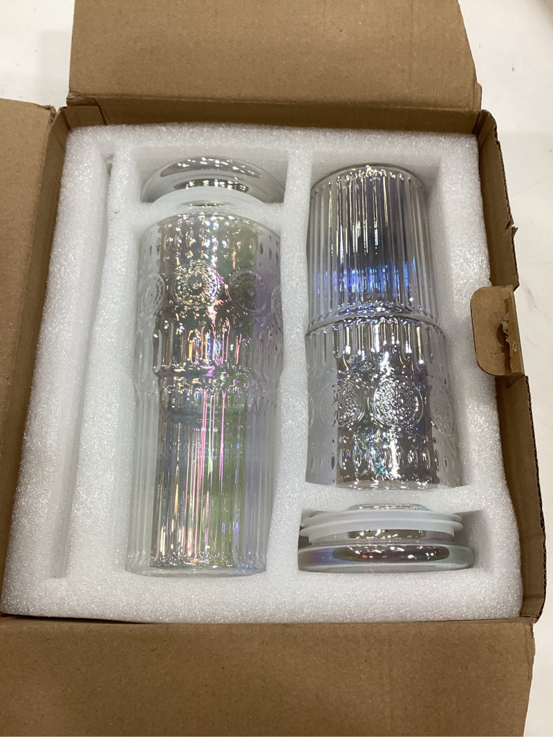 Condition photo showing Good Condition for bandesun all glass iced coffee cup with lids and straws?24 oz rainbow high borosilicate glass tumbler for water smoothie juice drinks