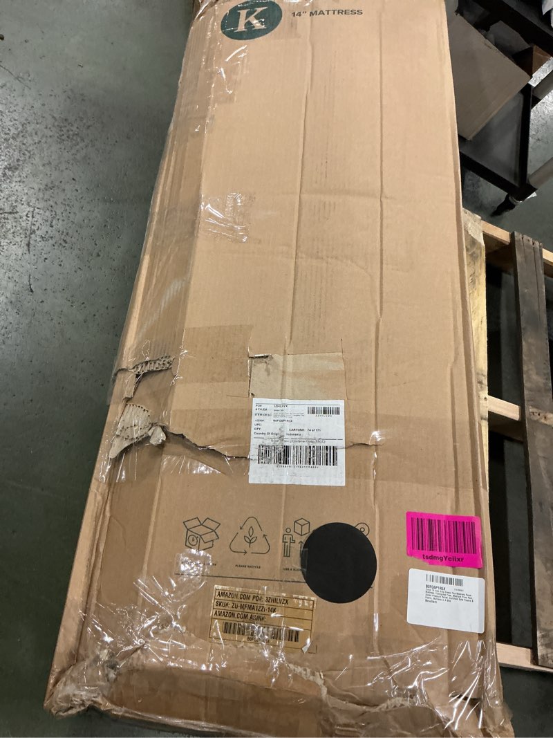 Condition photo showing New/Like New for Zinus 14 Inch King Green Tea Memory Foam Mattress, Fiberglass Free, Medium Firm Feel, Zoned Pressure Relief, Certified Safe Foams & Fabric, Mattress in A Box White King 14" New Small Box