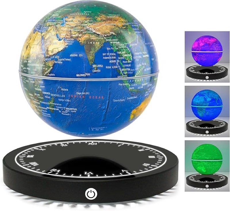 Flagest Magnetic Levitating Floating Globe with LED Lights, 16 Colors Rotating Globe Lamp with Clock
