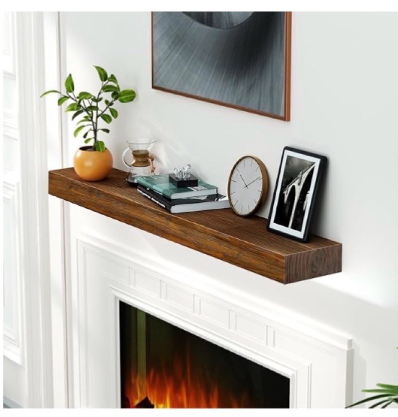 Avana Handcrafted Natural Wood Fireplace Mantel - 48 Inch Mantel Shelf - Farmhouse, Floating - brown  48 X 8 X 5 brown
