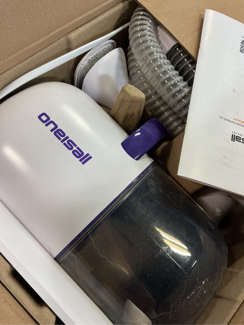 Condition photo showing As Is for oneisall dog grooming vacuum kits: 15000pa shedding brush with grooming tools, 3 suction low noise, pet grooming vacuum for thick and undercoat, 1.5l dust cup dog hair vacuum, home cleaning, lm5