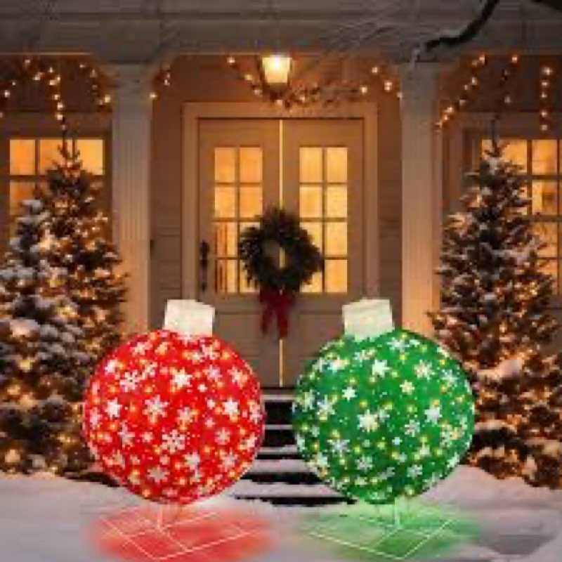 2 pcs large pop-up christmas ball ornaments outdoor decorations with built-in 200 led lights lighted