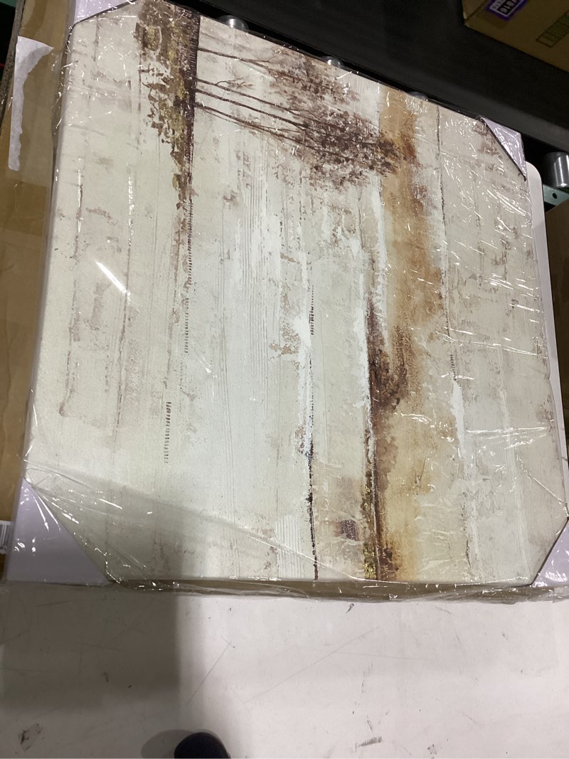 Condition photo showing New/Like New for yihui arts rustic farmhouse tree wall art - hand painted landscape painting with gold foil accents and textured square canvas - nature artwork for vintage decor 24"l x 24"w rustic tree