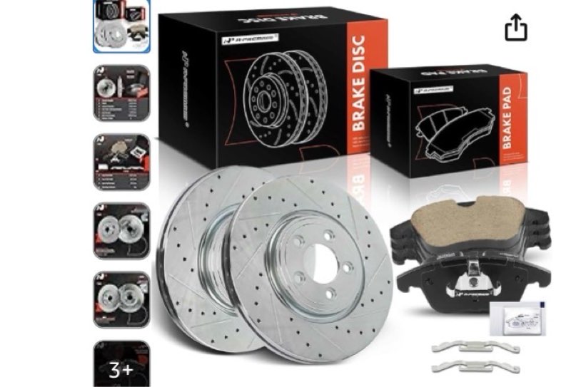 A-Premium 12.83 inch (326 mm) Front Drilled and Slotted Disc Brake Rotors + Ceramic Pads Kit Compati