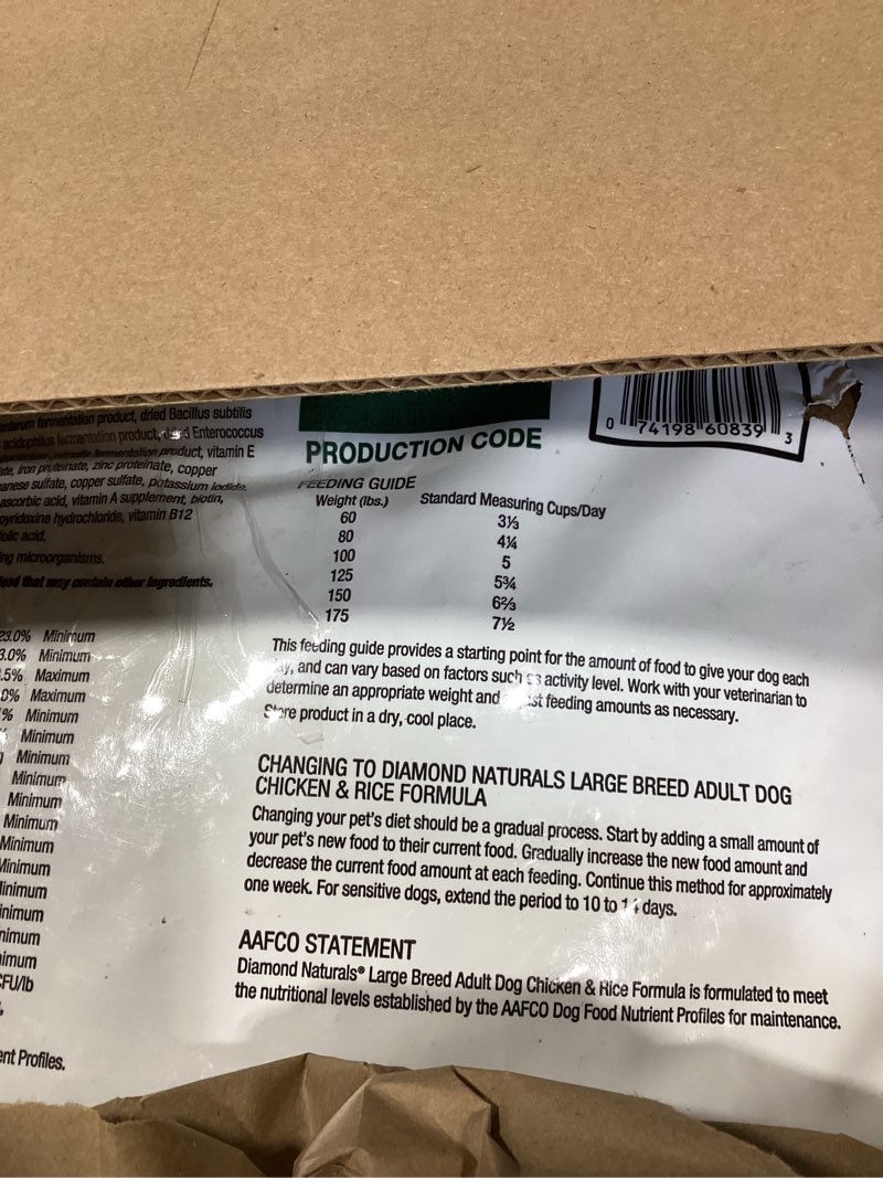 Condition photo showing As Is for diamond naturals large breed adult dry dog food chicken and rice formula with protein from real chicken, probiotics and essential nutrients to support balanced and overall health in adult dogs 40lb chicken 40 pound (pack of 1)