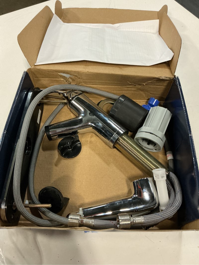 Condition photo showing As Is for project source project source chrome single handle deck-mount pull-out kitchen faucet with sprayer (includes deck plate)