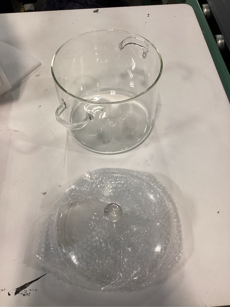 Condition photo showing Good Condition for Glass Saucepan Pots with Cover, 3000ml /101OZ Heat-Resistant Glass Saucepan Cooking Pot for Pasta Noodle, Soup, Milk, Food (3000ml /101OZ)