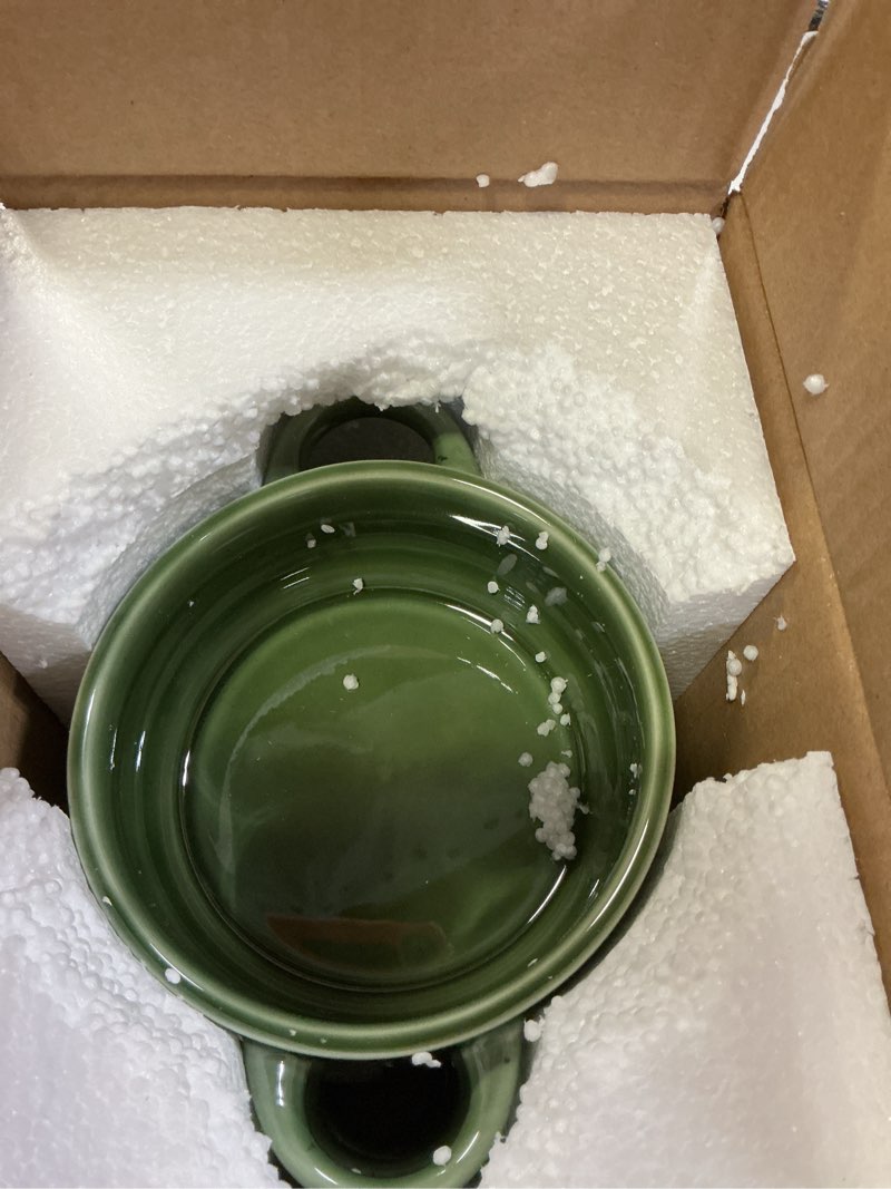 Condition photo showing Good Condition for Soup Bowls with Handles, 23 oz French Onion Soup Crocks, Stackable Soup Bowl Oven Safe for Chili, Beef Stew, Embossment Ceramic Bowl Set - 5.4 Inch, Set of 4 (Green)