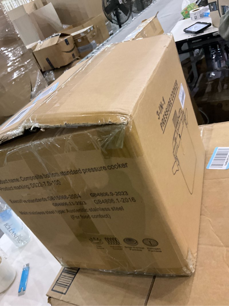 Condition photo showing As Is for 18/8 Stainless Steel Pressure Cooker 8 Qt, [One-Hand Locking] Pressure Cooker,[3-In-1] Olla de Presion, Induction,Gas Stovetop Compatible, Includes Glass Lid & Steamer Rack 8 Quarts