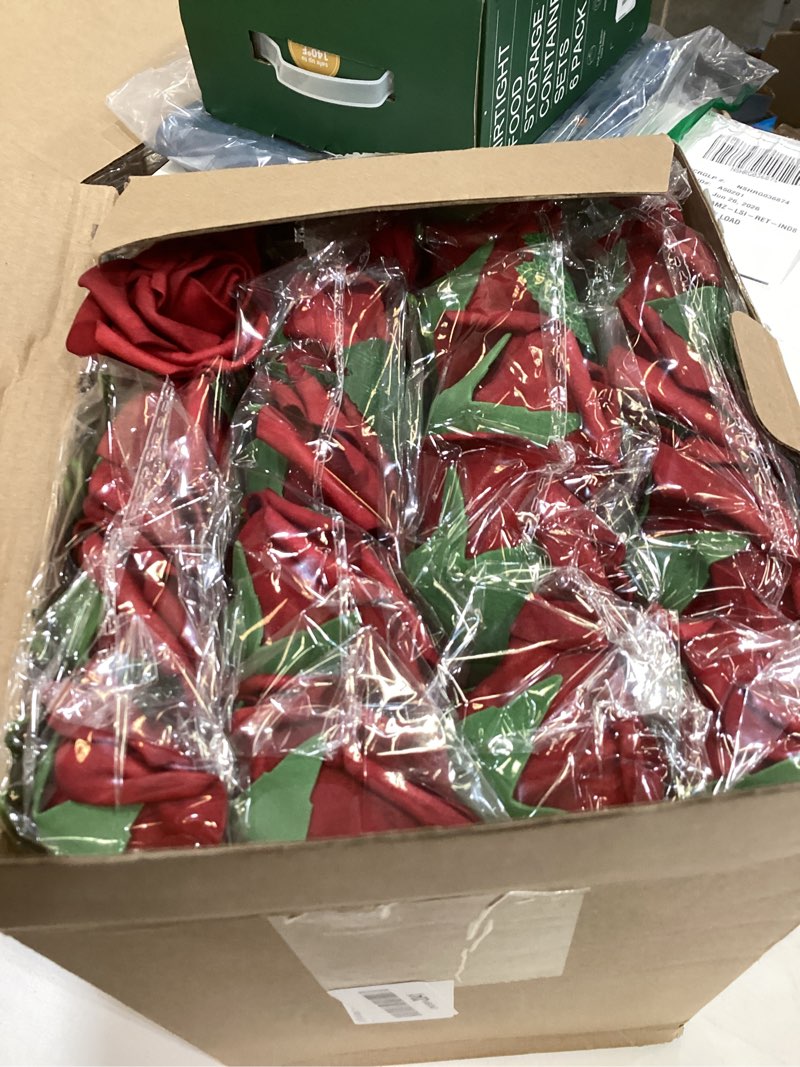 Condition photo showing Good Condition for amyhomie artificial flower dark red rose 100pcs real looking fake roses w/stem for diy wedding bouquets centerpieces arrangements party baby shower valentines day christmas tree decorations dark red 100