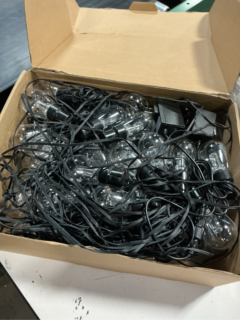 Condition photo showing Good Condition for outdoor string lights,200ft smart rgb+ic patio lights with shatterproof led bulbs ,outside light dimmable patio for decor diy ip67 waterproof ,courtyard, garden,holiday,led lights more scene modes 200ft outdoor