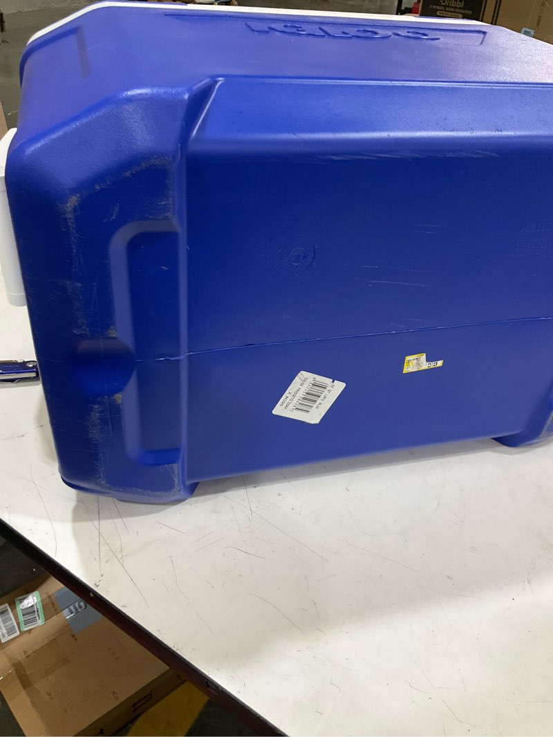 Condition photo showing As Is for igloo latitude 52qt cooler - blue: 85-can capacity, one-hand opening, cup holder
