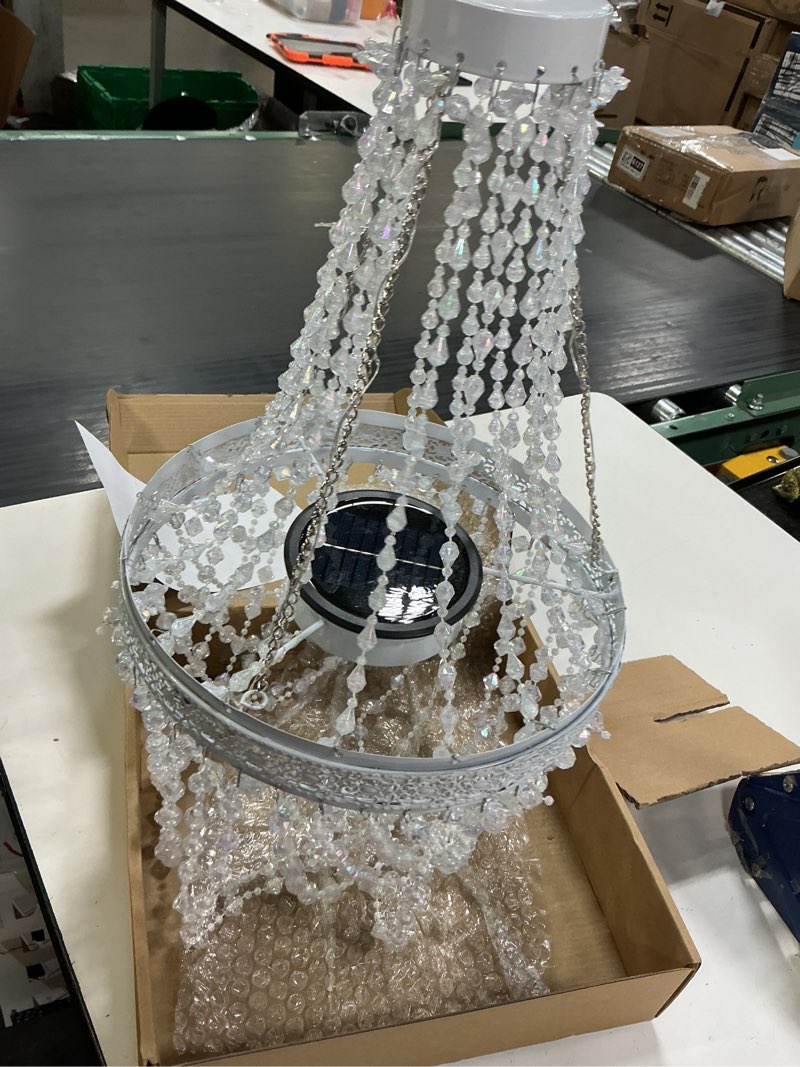 Condition photo showing Good Condition for solar hanging acrylic crystal chandelier outdoor garden decorative lights powerful lithium battery 54 warm leds easy hanging waterproof outdoor lantern for mom garden gazebo, party, wedding,tree french