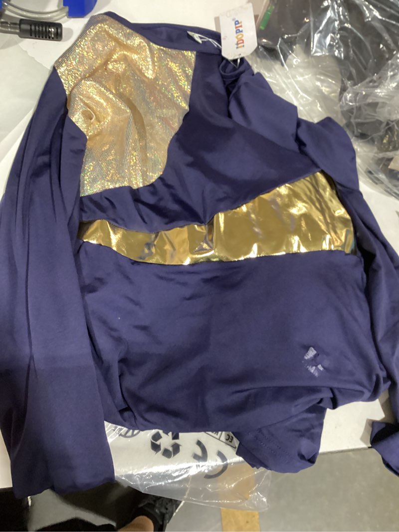 Condition photo showing Good Condition for idopip women metallic color block praise full length long sleeve dance dress liturgical lyrical dancewear worship robe dress large navy blue + gold