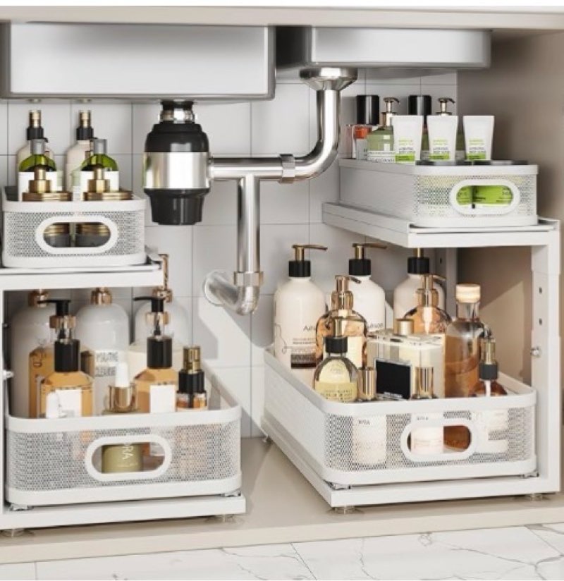 corbyles 2 pack under sink organizer with next-gen ball-bearing slides,2-tier precision mesh pull ou