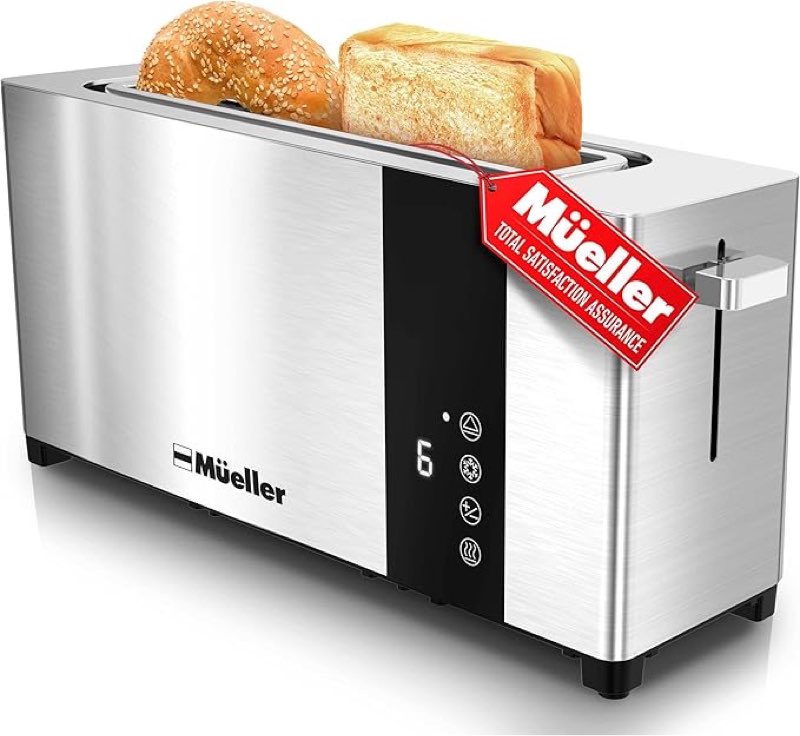 toaster 2 slice, long extra-wide slots with removable tray, cancel/defrost/reheat functions, 6 browning levels with led display, housewarming gifts new home