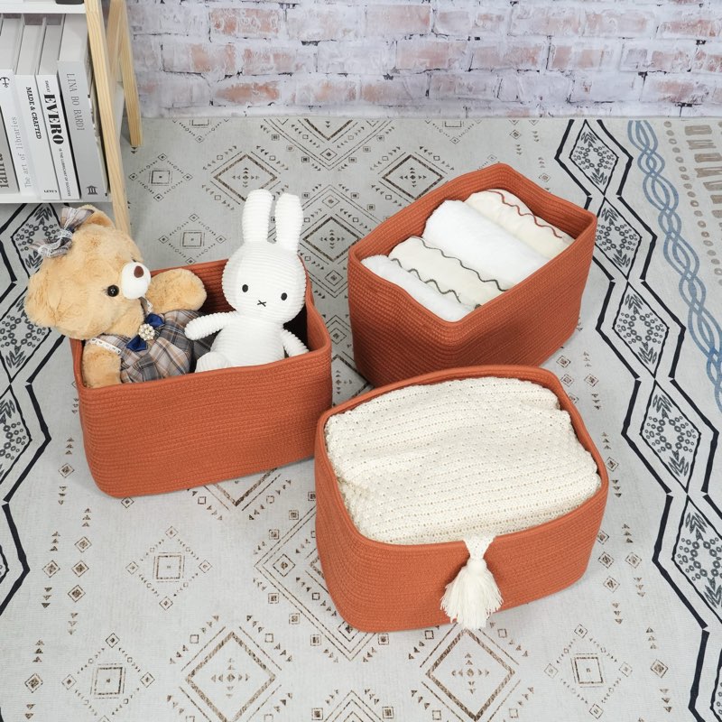 cotton rope storage basket bins woven basket for organizing shelves 15x10x9.3" rectangle decorative 