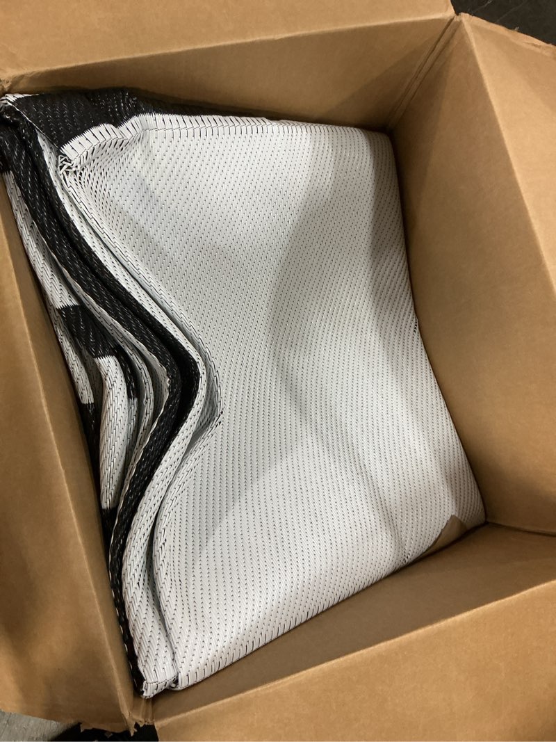 Condition photo showing Good Condition for (white and black)olanly outdoor rug 9x12 ft waterproof, reversible outdoor plastic straw rug, rv mat, indoor outdoor carpet clearance for patio, camping, balcony, deck, backyard, black & white black & white geometric 9' x 12' (rectangular)