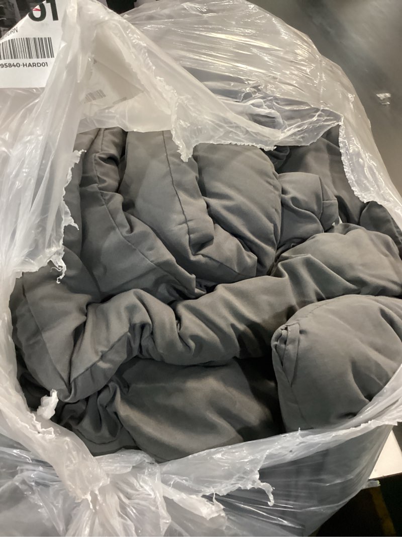 Condition photo showing As Is for Litanika Comforter Set Dark Grey Oversized King Size, 3 Pieces Lightweight Solid Bedding Comforter Set, All Season Fluffy Bed Set (120x98In Comforter & 2 Pillowcases)