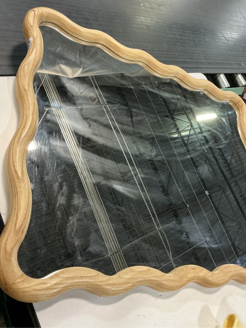 Condition photo showing Good Condition for 24"x 30" scalloped wall mirror natural wood - threshold™: modern style, rectangle shape, wood frame, wall mount
