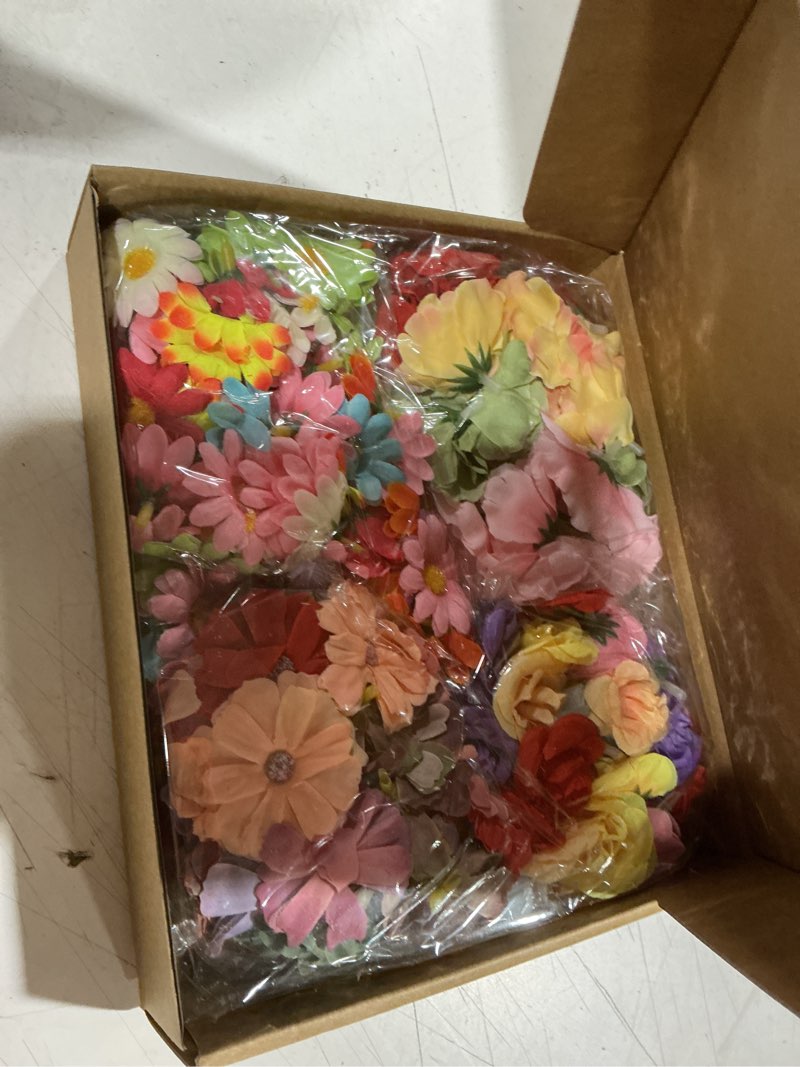 Condition photo showing Good Condition for 210 pcs mini silk flower heads small fake rose daisy faux flowers bulk for crafts artificial 3d loose fabric flowers heads sunflower bulk for wedding hair cap dresses decorations (bright colors mixed)