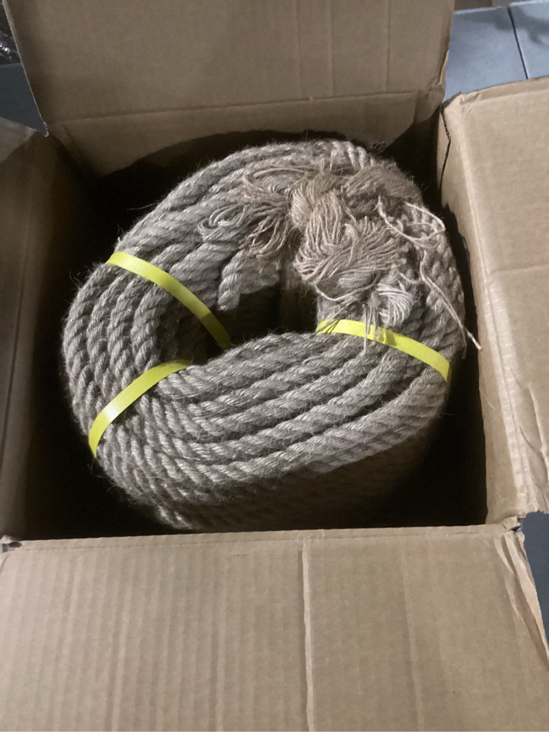 Condition photo showing Good Condition for natural jute manila nautical hemp rope, twisted thick heavy duty rope for crafts, bundling, anchor, hammock, tug of war, railings, decorating (1 in x 100 ft) 1 inch x 100 feet