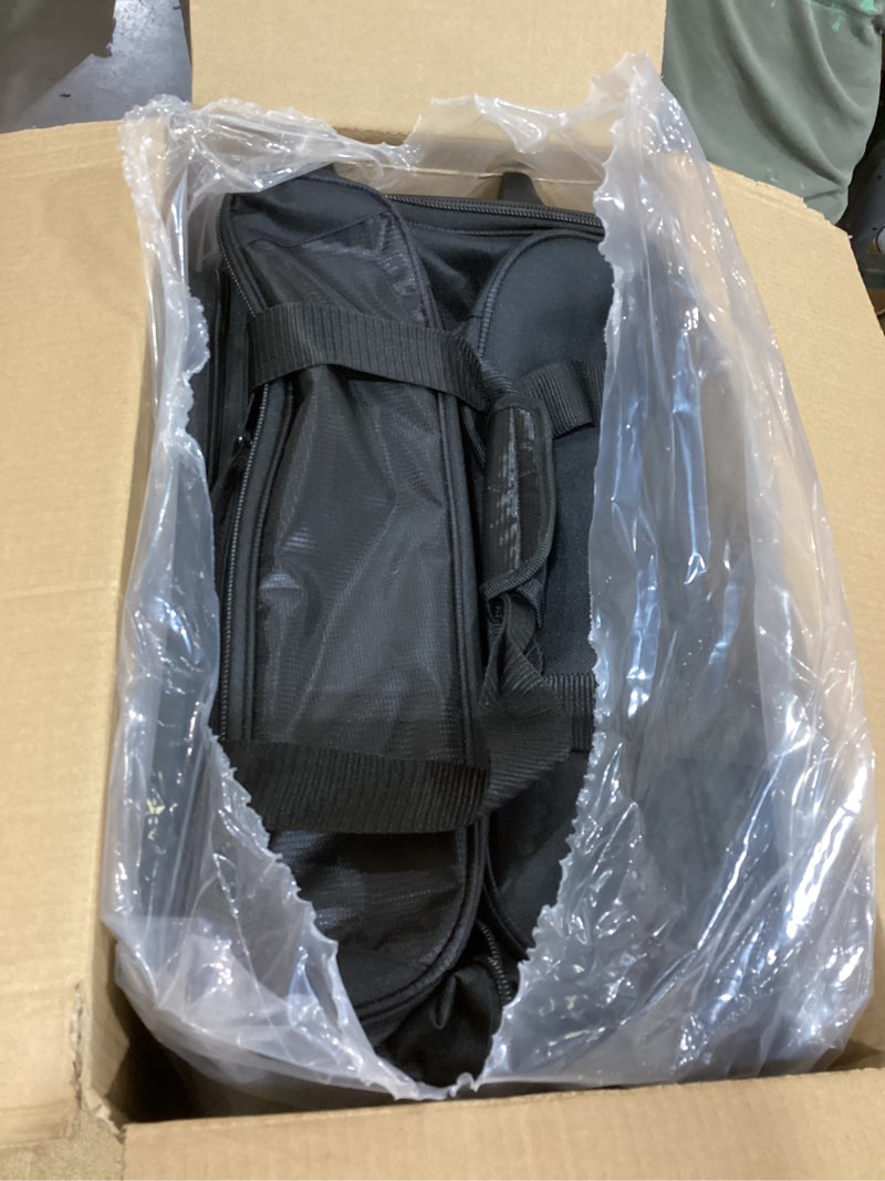 Condition photo showing New/Like New for double roller 2 ball bowling bag with separate shoe compartment for bowling shoes (up to us mens size 15) and oversized accessory pocket, retractable handle - extends to 40" black