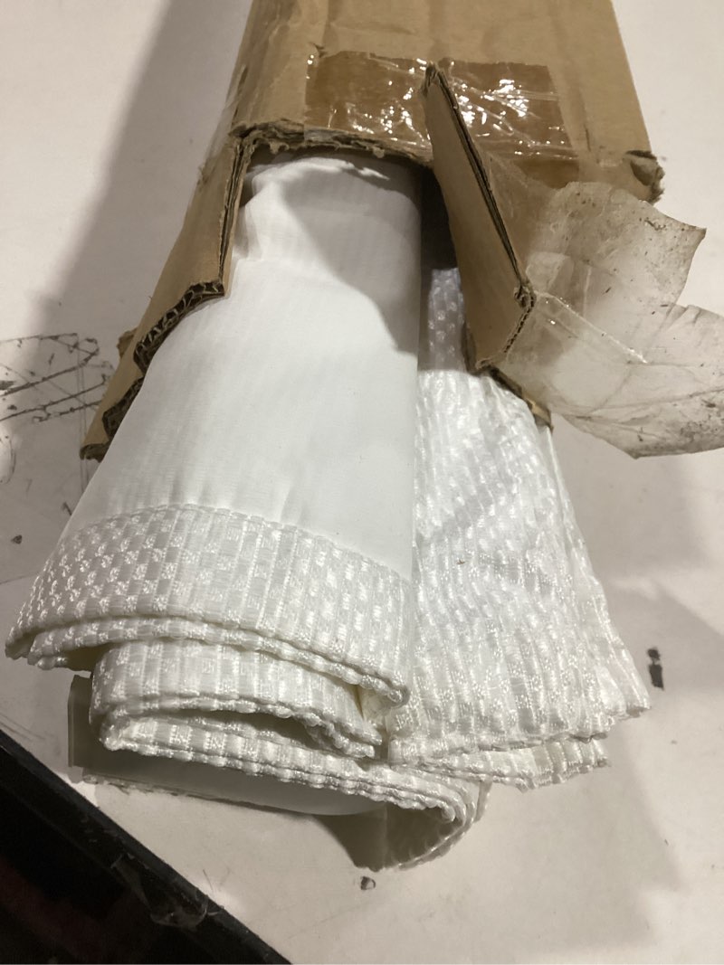 Condition photo showing As Is for Madison Park Galen Cordless Roman Shade, 35W x 64"H, Sheen White – Room Darkening, Thermal Insulated, Energy Efficient Window Blind with Subtle Sheen Basketweave Fabric for Privacy Room Darkening Basketweave Sheen White 35"W x 64"H