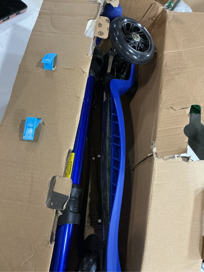 Condition photo showing As Is for 3 Wheel Scooter for Kids Ages 6-12,Kids Scooter with Light Up Wheels, Sturdy Deck Design, and 4 Height Adjustable Suitable for Kid Ages 3-12 ALL BLUE
