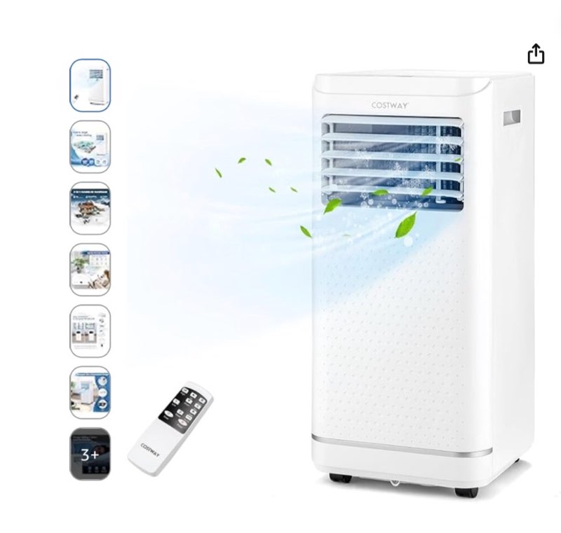 costway 10000 btu portable air conditioner, personal ac unit with dehumidifier & fan mode, sleep mode, 24h timer, led display, child lock, remote control, cool rooms up to 350 sq.ft (10000btu)