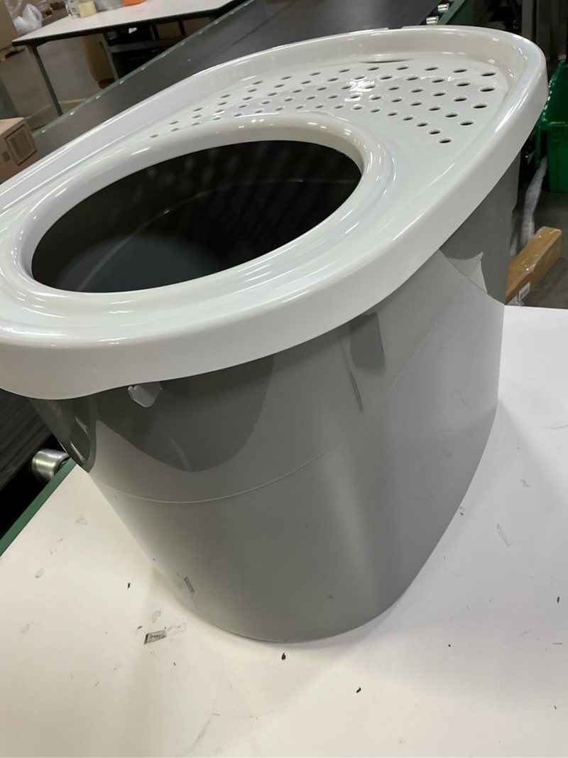 Condition photo showing Good Condition for (incomplete )iris usa oval top entry cat litter box with litter catching lid, privacy walls and scoop, gray/white